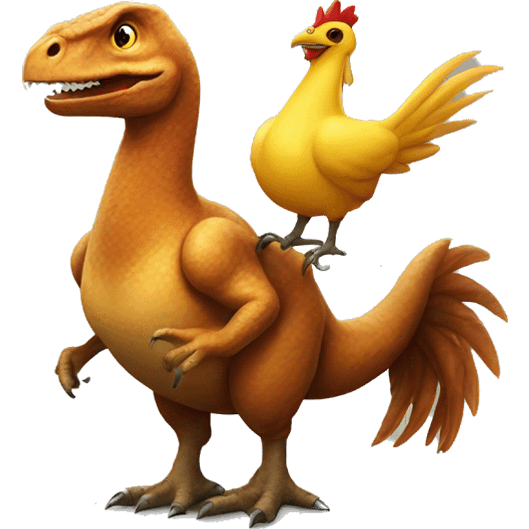 Dinosaur riding a chicken emoji