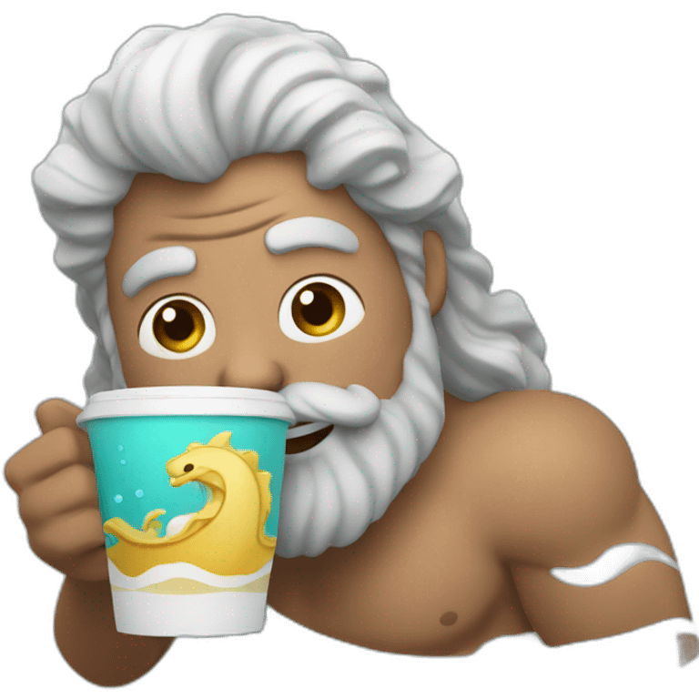 happy Poseidon drinks coffee emoji