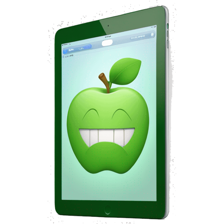 ipad with green case and white apple logo facing screen down emoji