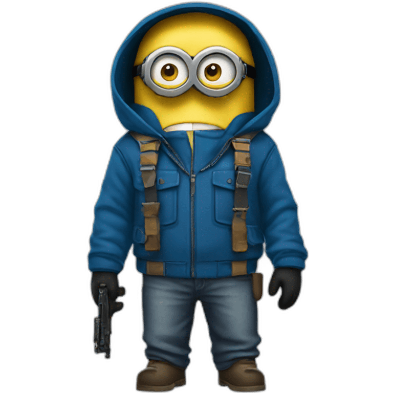 minion with two guns blue jacket hood emoji