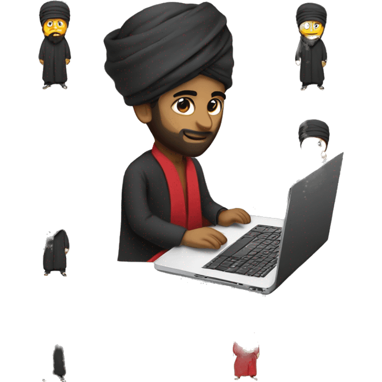 A caliph with turban and red clothes and a laptop emoji