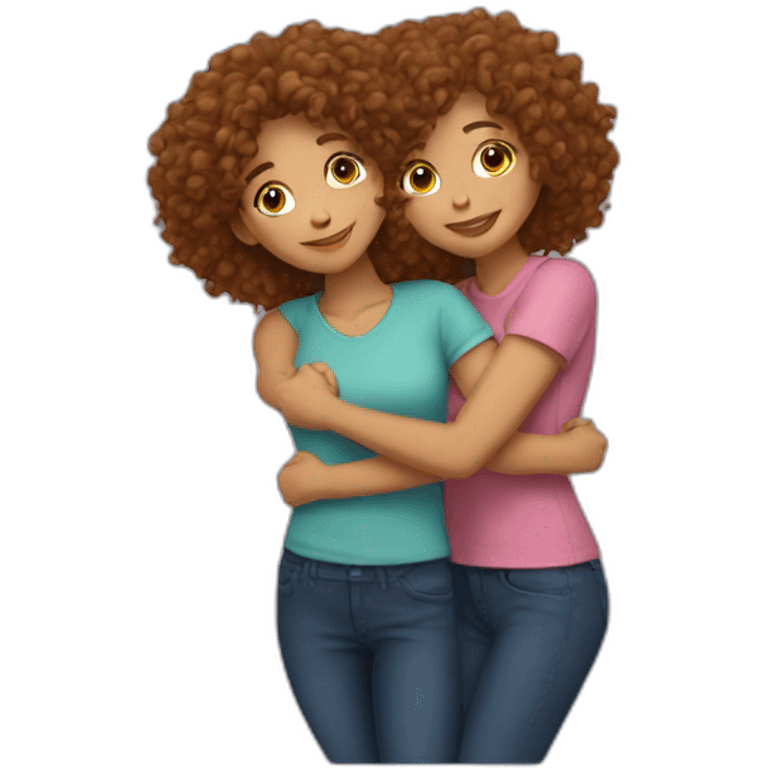 two friends girls with curly hair hugging emoji