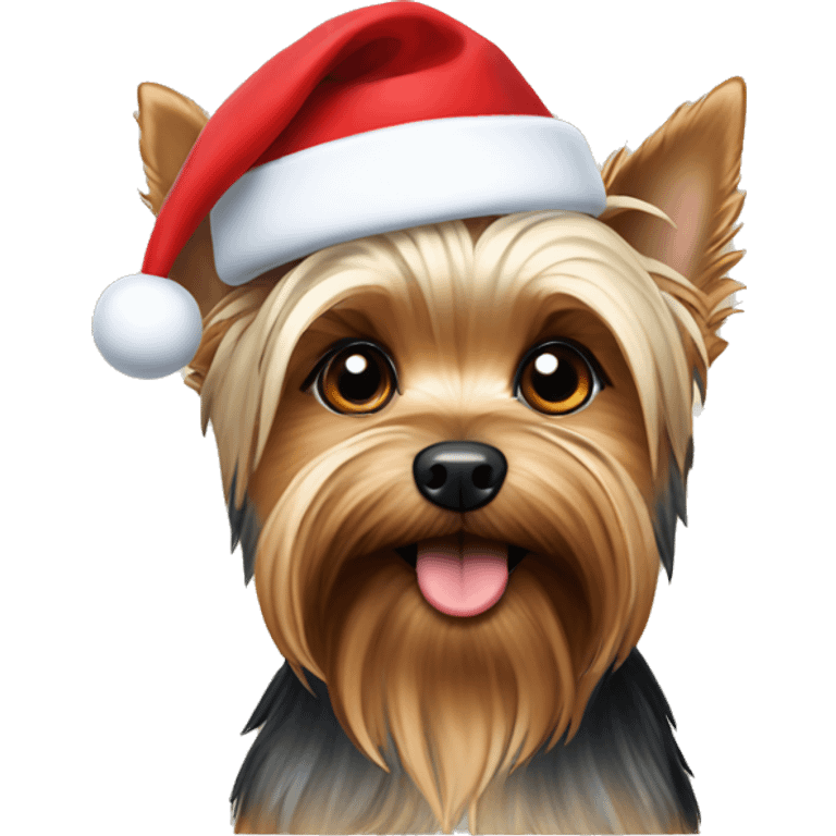 Yorkshire terrier wearing. Santa ht emoji