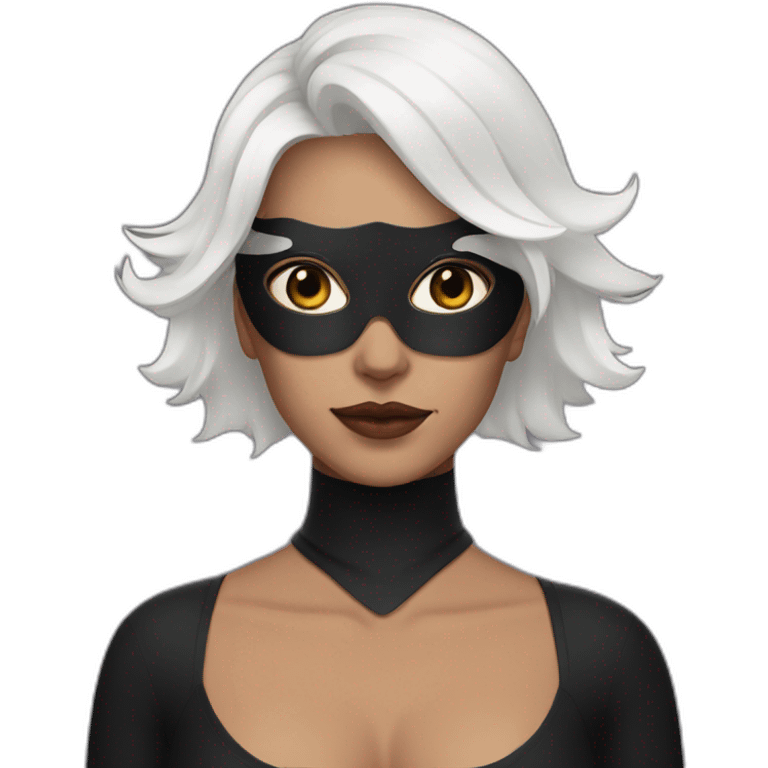 A woman with white hair and cat ears and a black mask around her eyes emoji