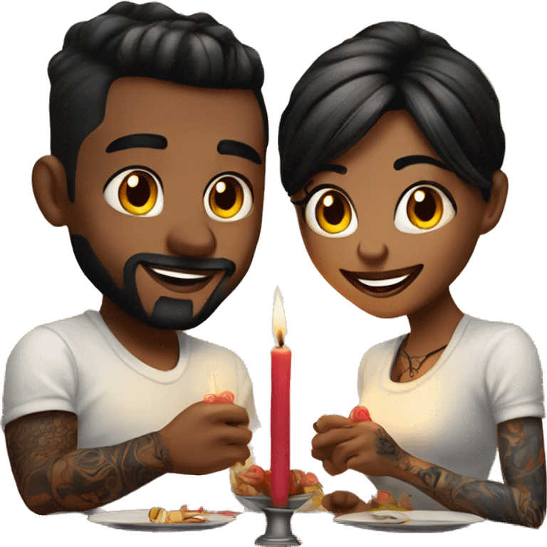 romantic candle light dinner for beautiful tattooed couple emoji