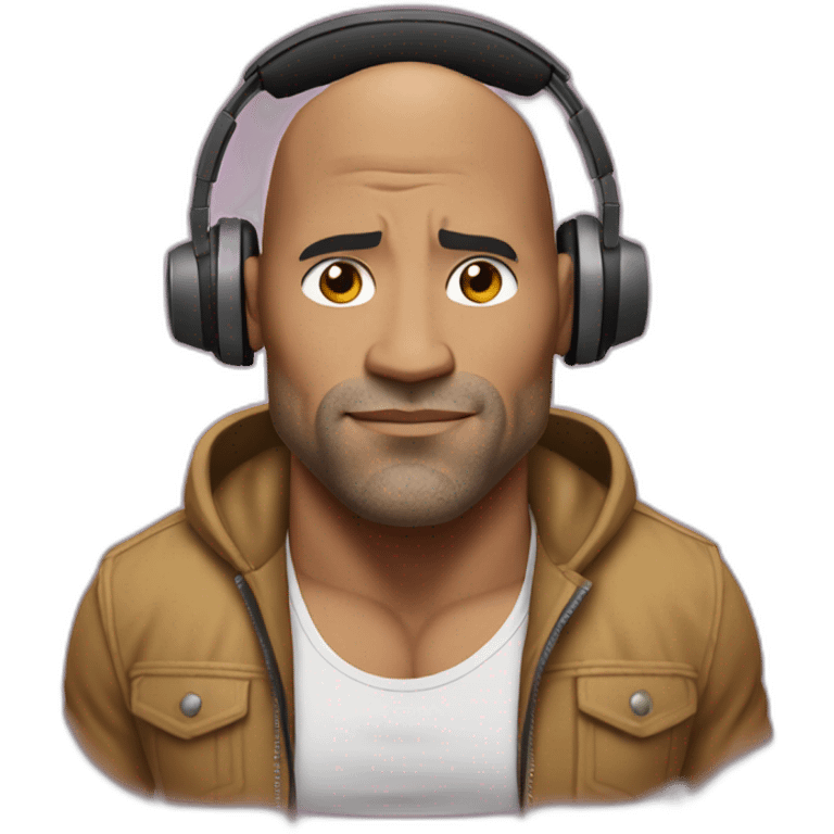 the rock johnson with headphones jacked emoji