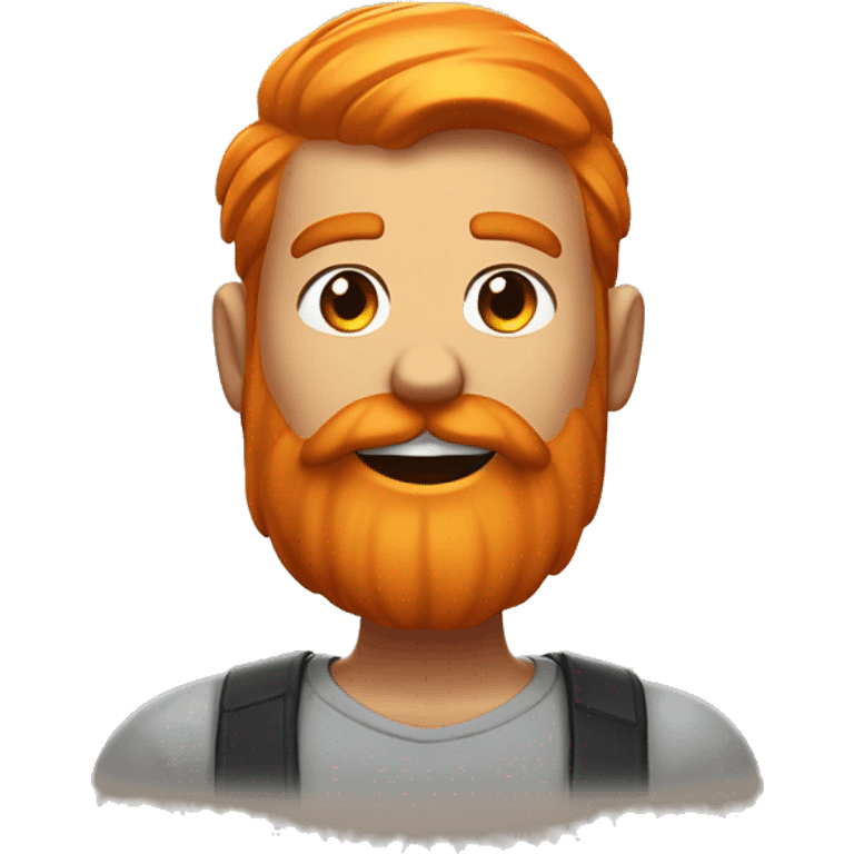 The character has smug expression with a slight smirk. thick, bright orange beard and matching orange hair. The beard is neatly shaped and quite prominent. emoji