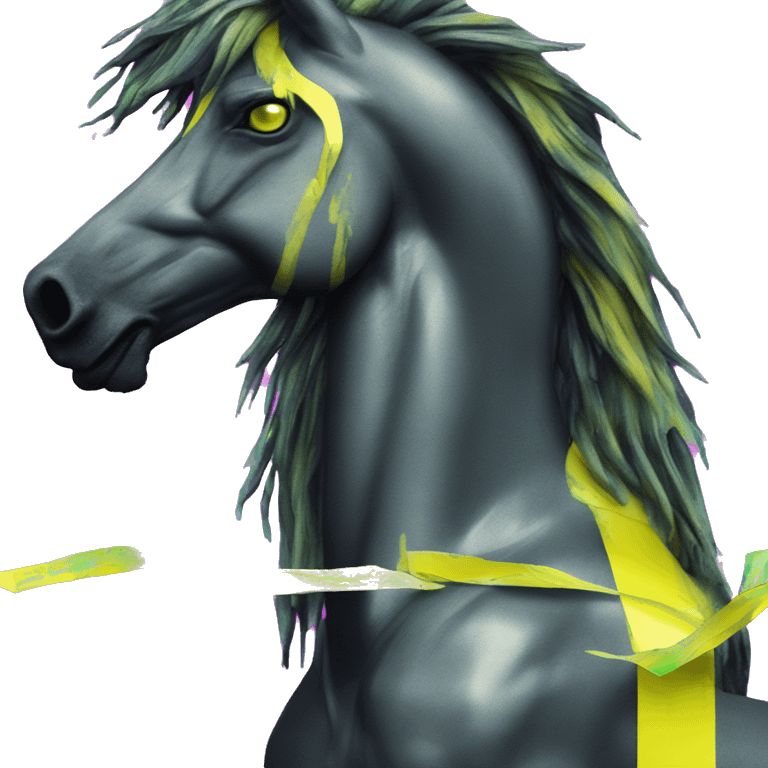 .Zombie_ Vaporwave black holographic oilslick zombie unicorn yellow caution tape graffiti Pegasus  emoji