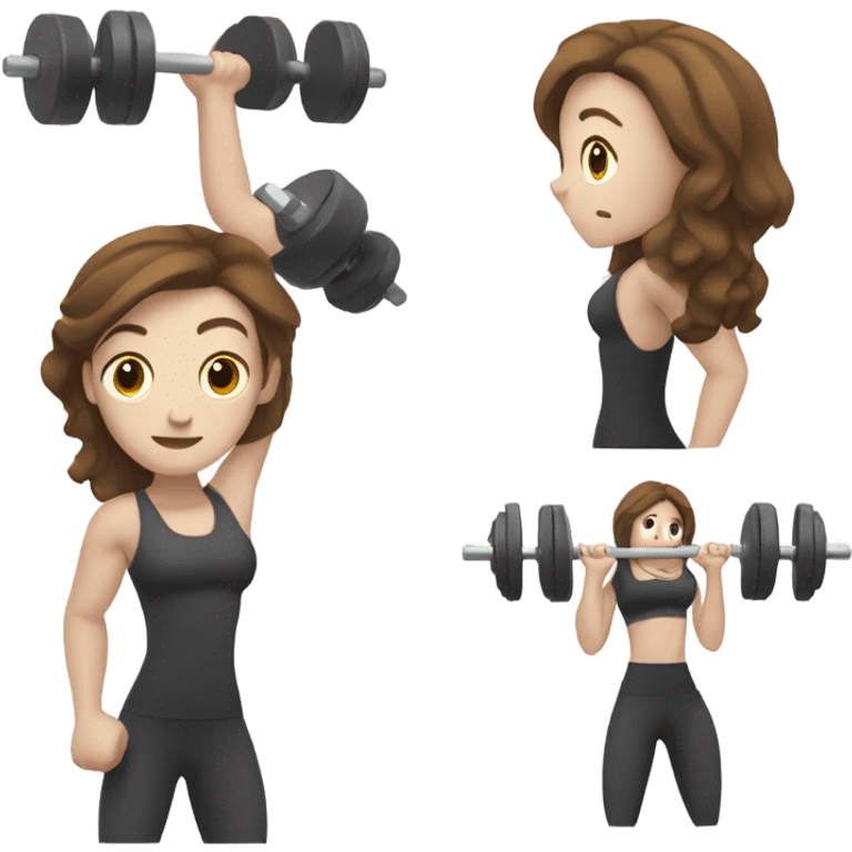 Pale women with brown hair lifting dumbbells  emoji