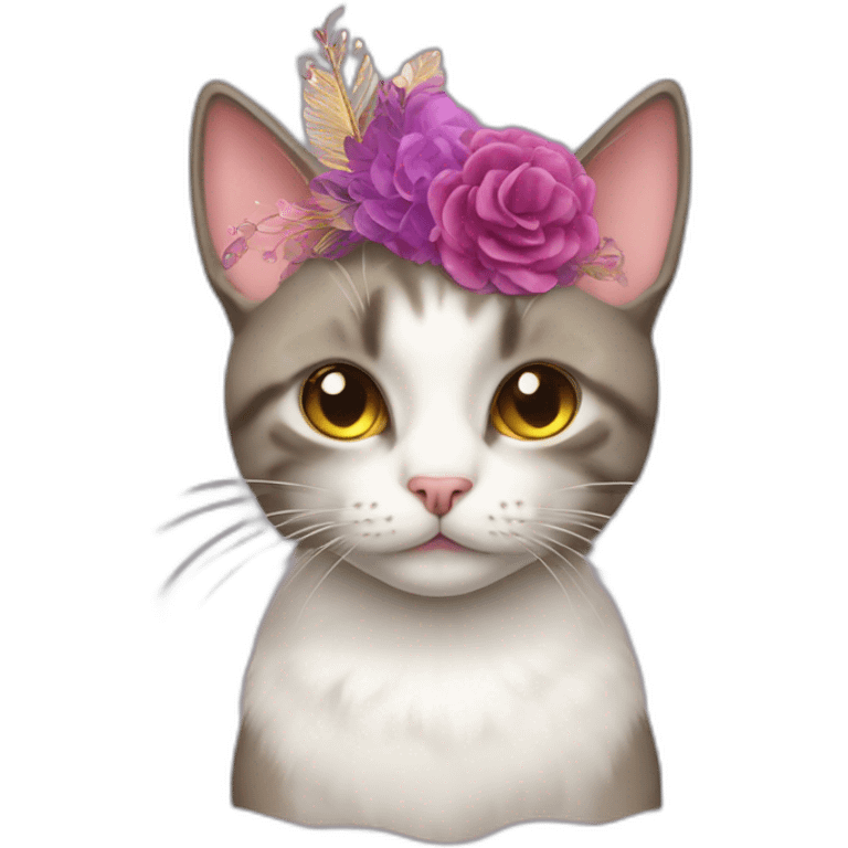 cat wearing elaborate fascinator emoji