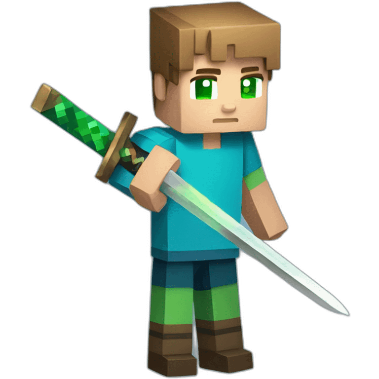 a boy with the minecraft sword in the blue sweater with light brown hair and green eyes emoji