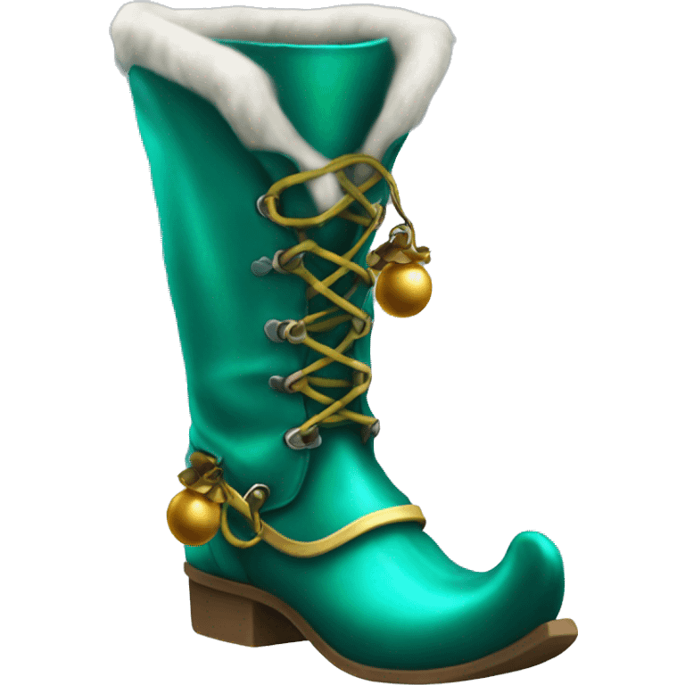 Realistic isolated teal elf boots with bells. emoji