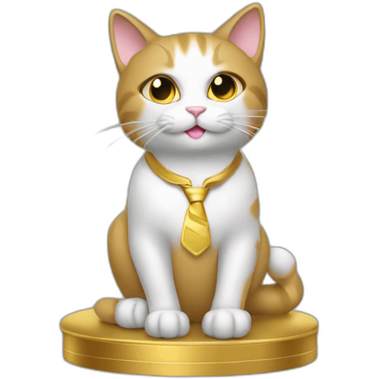 cat secretary sitting on top of the gold cloud emoji