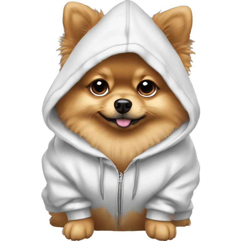 Pomeranian wearing a hoodie emoji