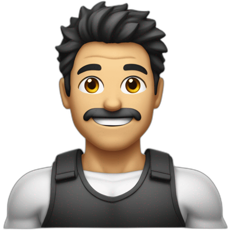 homme musclé avec des cheveux noir un regard combattent et un sourirs démoniaque emoji