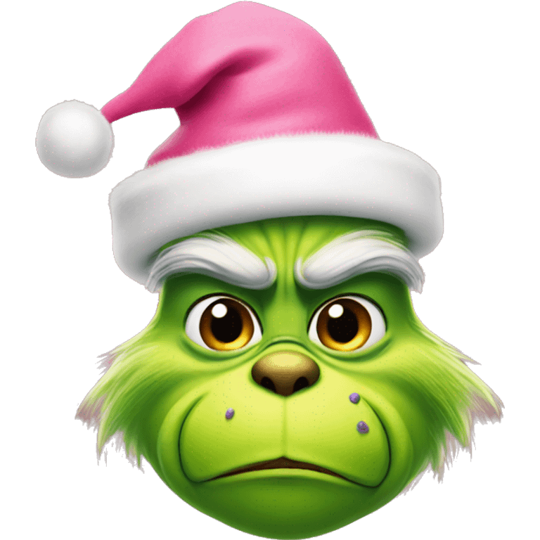 Grinch wearing pink Christmas hat emoji