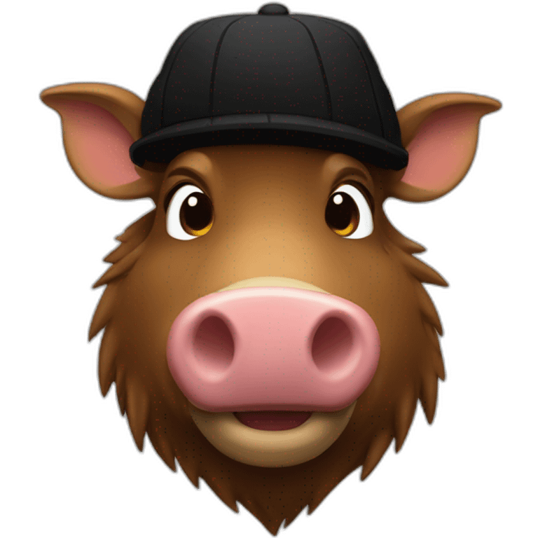 fullface wild tired brown boar with stubble in a black jacket and a black winter hat emoji