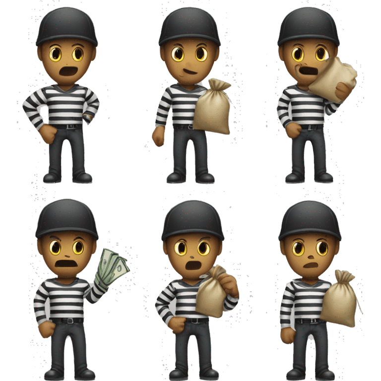 A robber with white and black stripe shirt holding a money bag and we can only see his head emoji