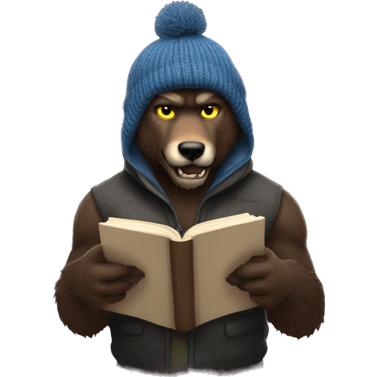 nice werewolf with a beanie reading a book  emoji