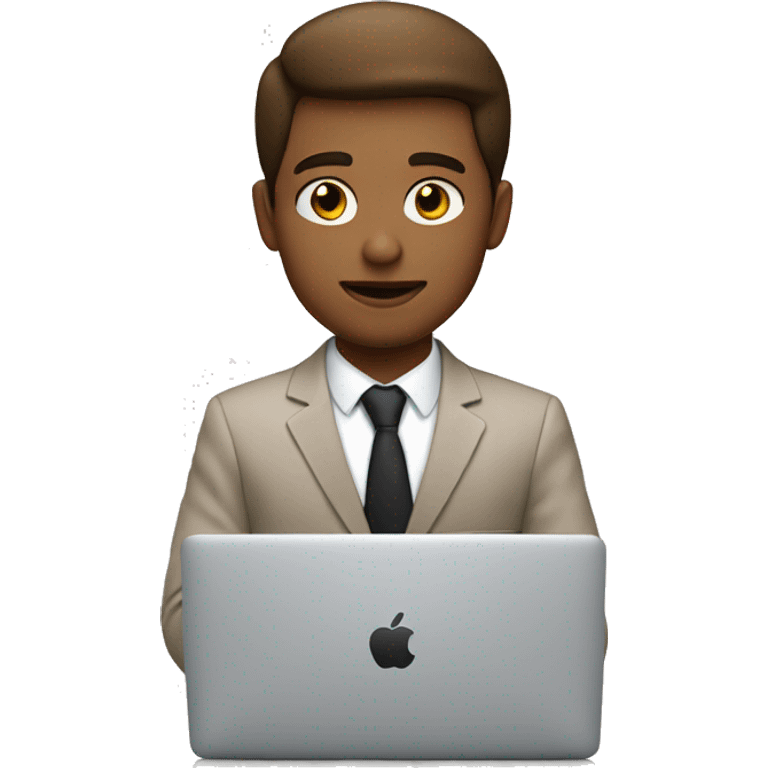 young man white and brown dressed in a suit work on apple macbook emoji