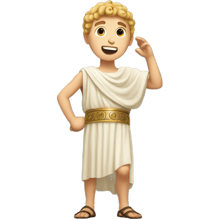 white boy in a Ancient Greek costume singing, on stage  emoji