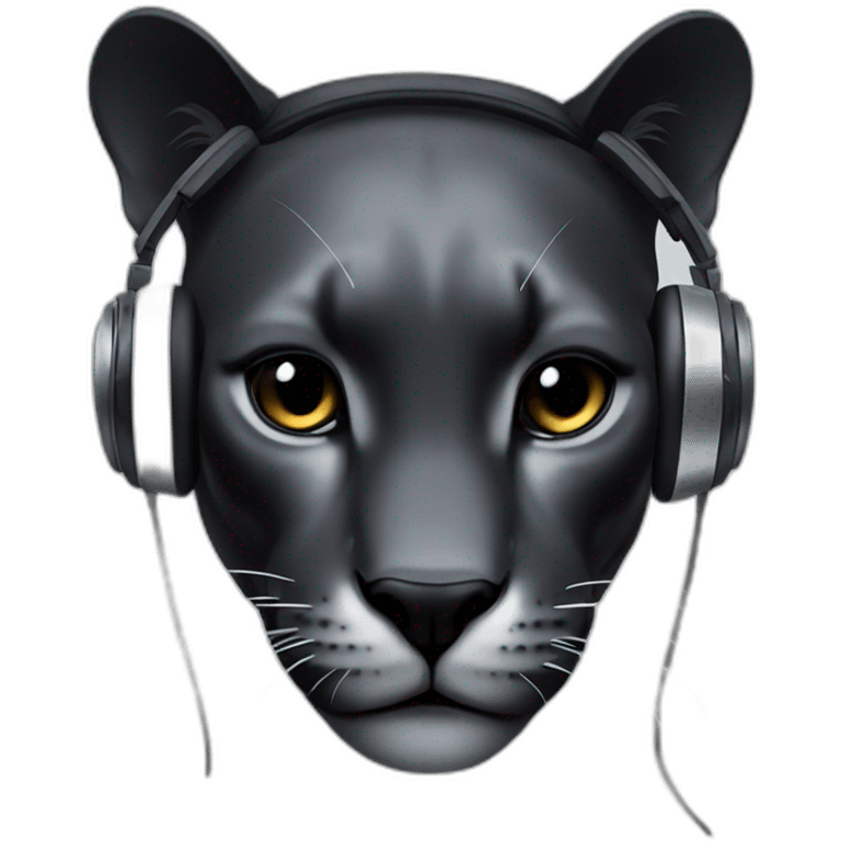 melanistic panther wearing silver futuristic headphones emoji