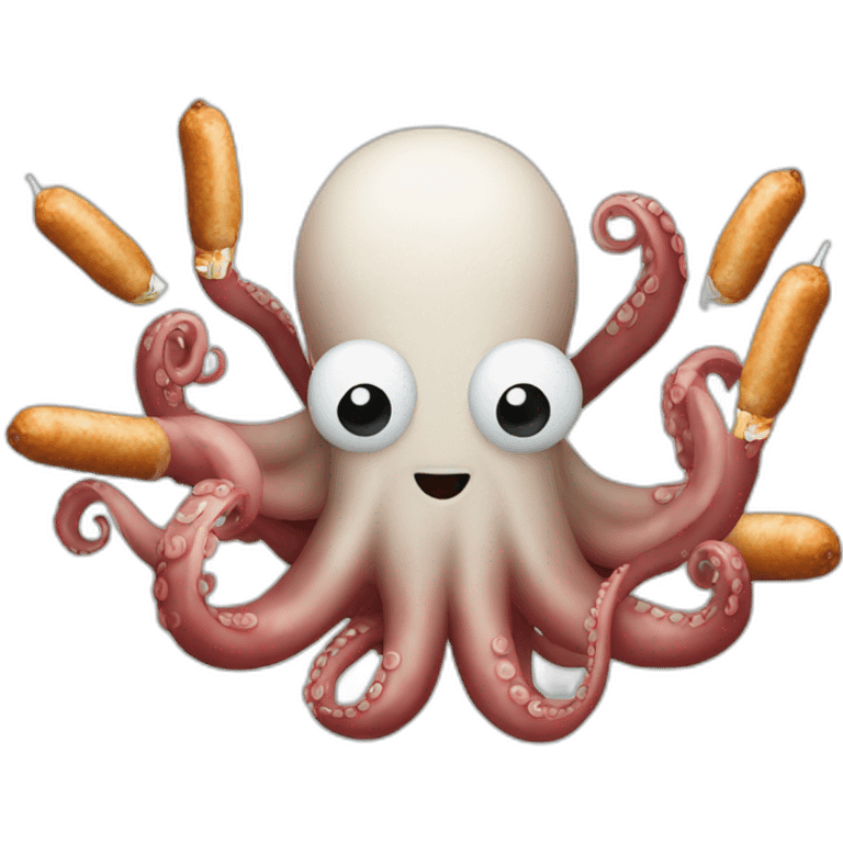 Octopus holding seven sausages and one cigarette emoji