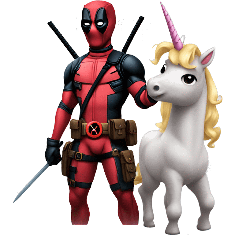 deadpool posing with a unicorn emoji