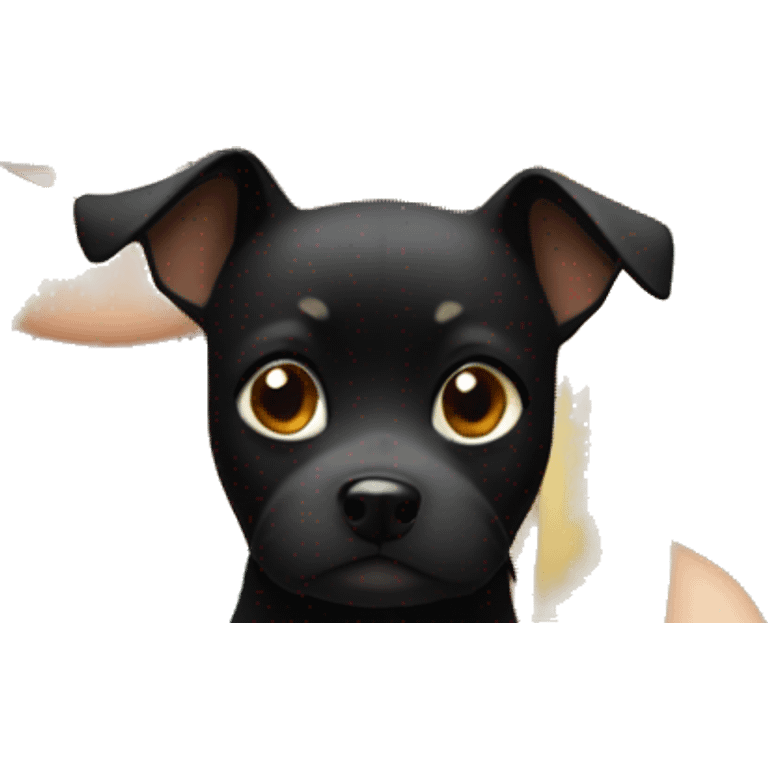 Blonde teenage girl with hazel eyes and a small black dog emoji