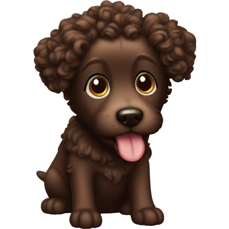 Little black dog with brown curly hair lady emoji