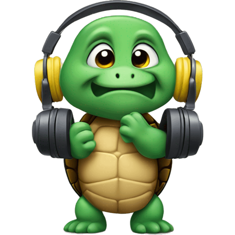 bodybuilder turtle listening to music emoji