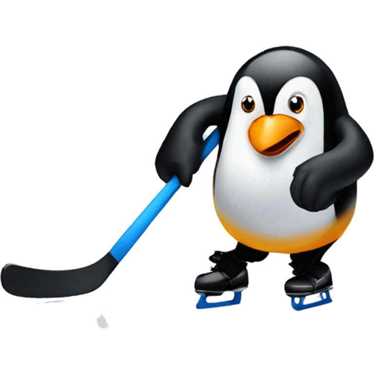 Penguin playing hockey emoji