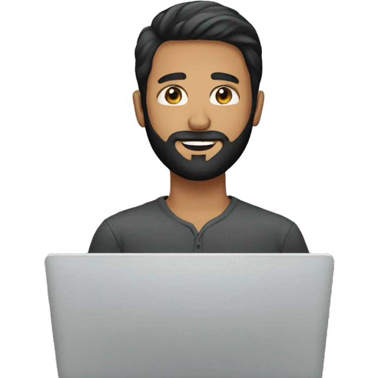 Short hair man black beard on laptop emoji