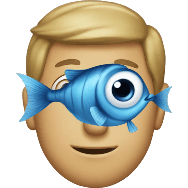 The blue fish had buttons on its eyes. emoji