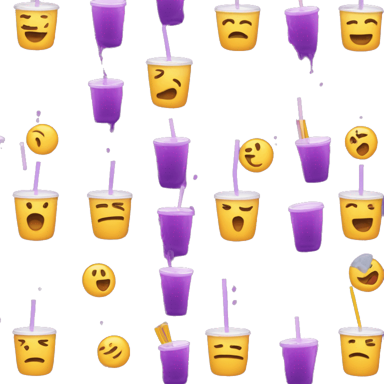 Purple juice cup with a straw and drips going out emoji