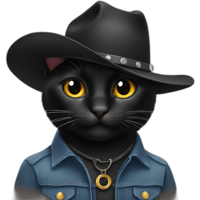 black cat wearing a cowboy hat emoji