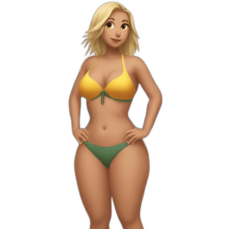 Slim-thicc Caucasian woman bikini hands on hips pose (beach body) emoji