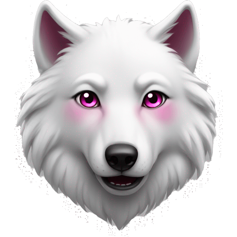 white wolf  with dark pink eyes sad emoji