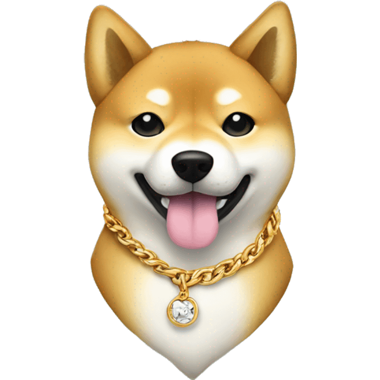 Shiba inu in a gold chain necklace  emoji