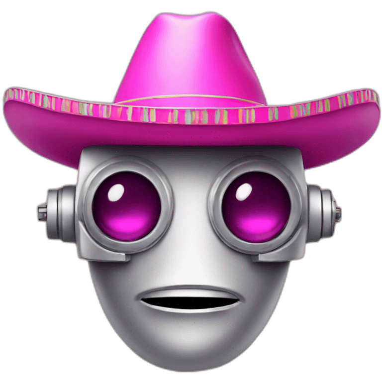 Robot face wearing a pink sombrero emoji