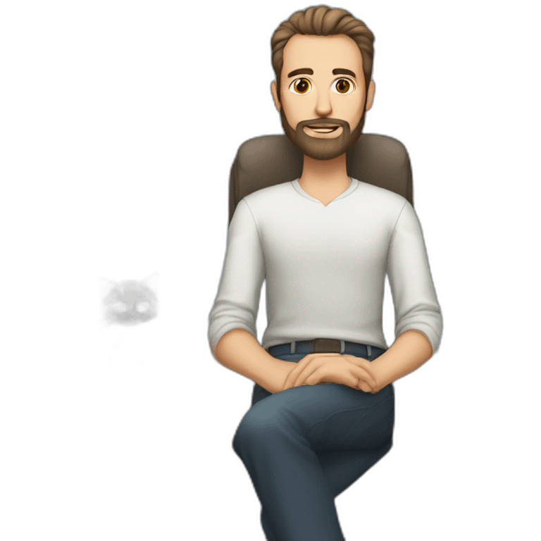 a lazy male software engineer with long slicked back hair a beard and 2 kittens emoji