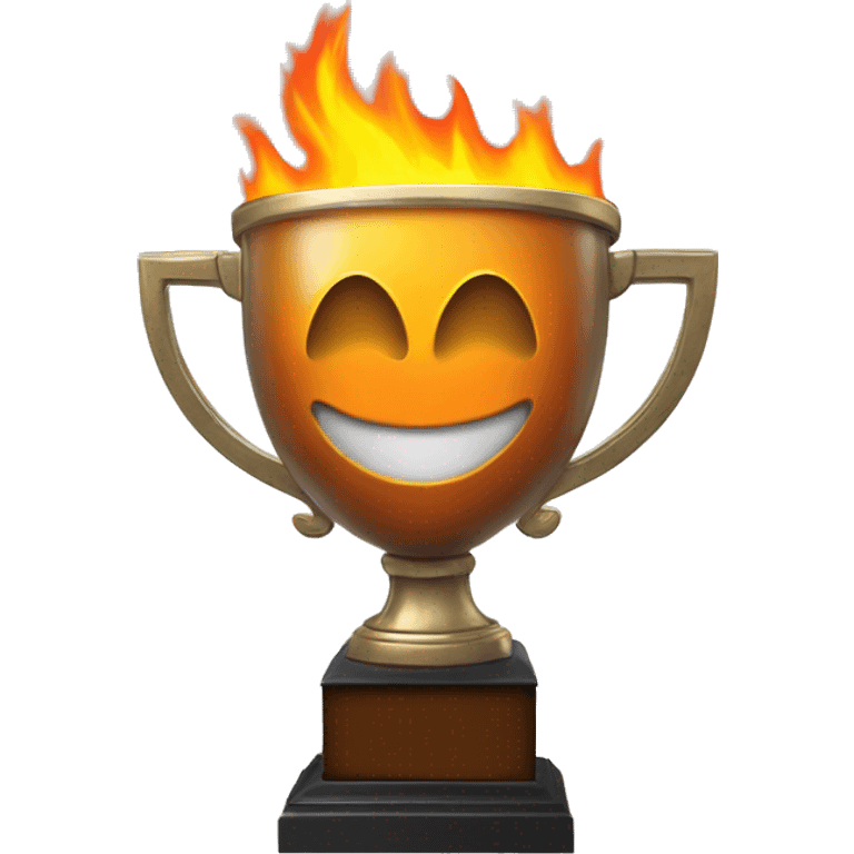 A trophy with a screaming face in the shape of orange, yellow and white fire. emoji