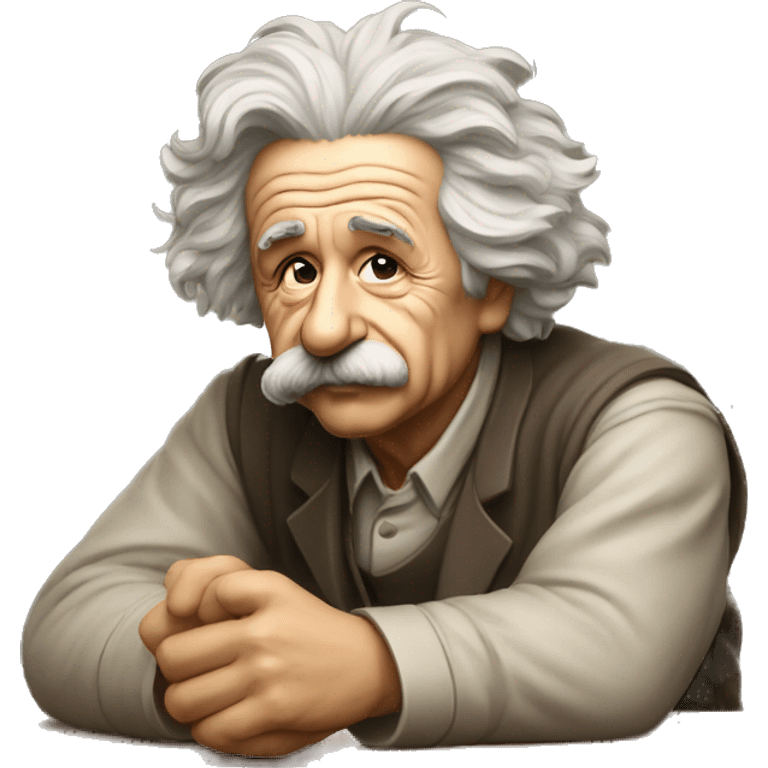 sitting philosopher albert einstein lean on hist fist emoji