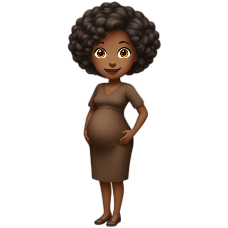 One full body black pregnant lady short blackish brownish 4c hair mid 20’s in brown dress emoji