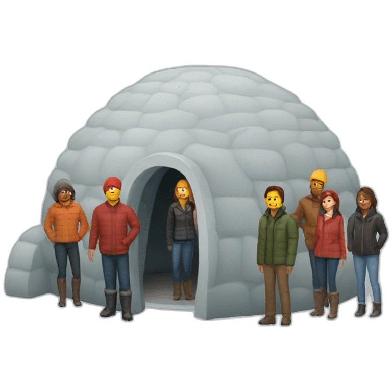 people standing outside of igloo emoji