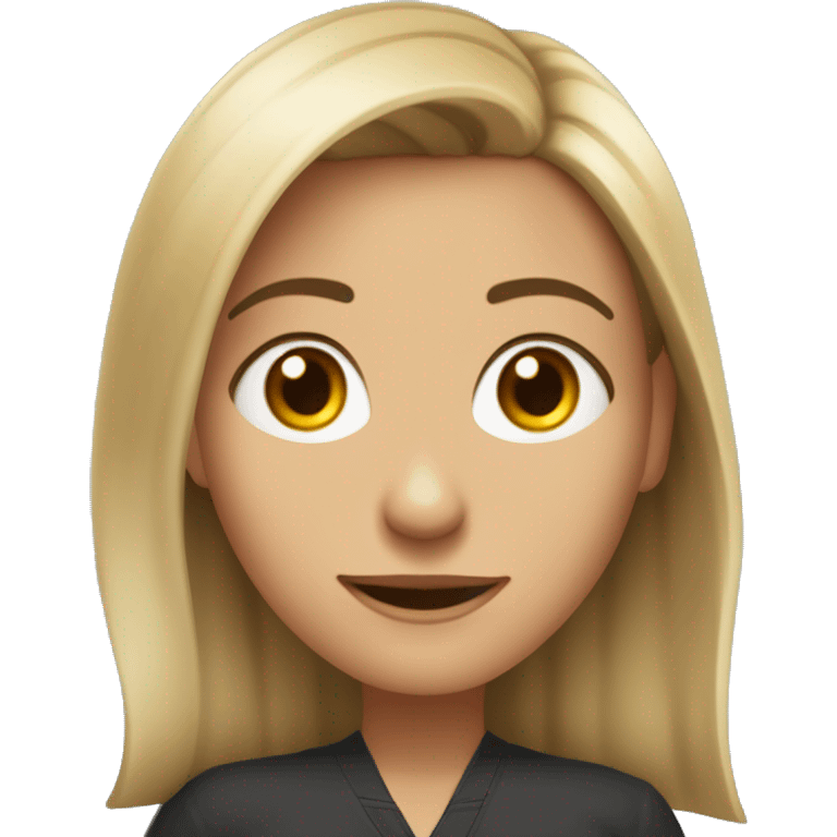 Una profesora morena con el pelo largo un septum de aro finito y una sonrisa saludando emoji