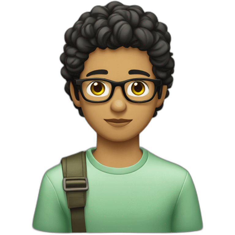 Chico adolescente flaco, alto, pelo castaño, ojos verdes, de piel balida, gafas negras emoji