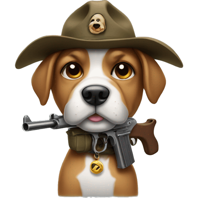 Dog with gun and a propeller hat emoji