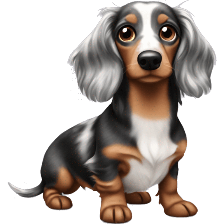 Tri merle long haired dachshund emoji