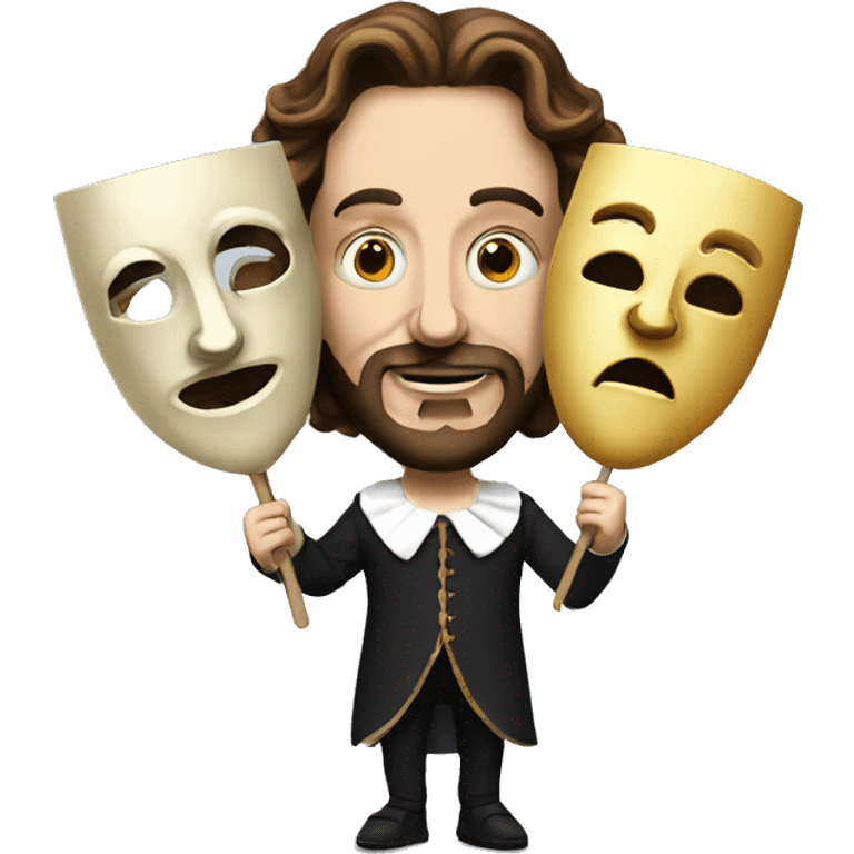 Shakespeare holds two masks in his hands - comedy and tragedy emoji